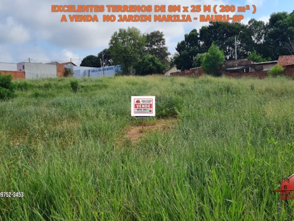 Excelentes Terrenos de 200 m² ( 8m x 25 m ) a Venda no Jardim Marilia – Bauru/SP