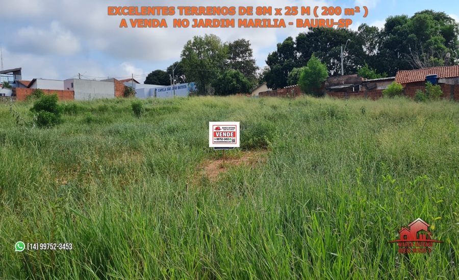 Excelentes Terrenos de 200 m² ( 8m x 25 m ) a Venda no Jardim Marilia – Bauru/SP