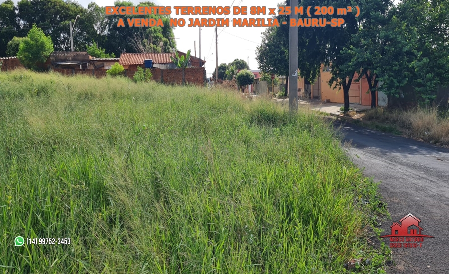 Excelentes Terrenos de 200 m² ( 8m x 25 m ) a Venda no Jardim Marilia – Bauru/SP