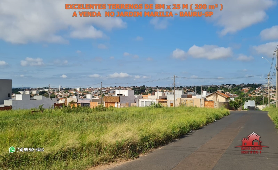 Excelentes Terrenos de 200 m² ( 8m x 25 m ) a Venda no Jardim Marilia – Bauru/SP